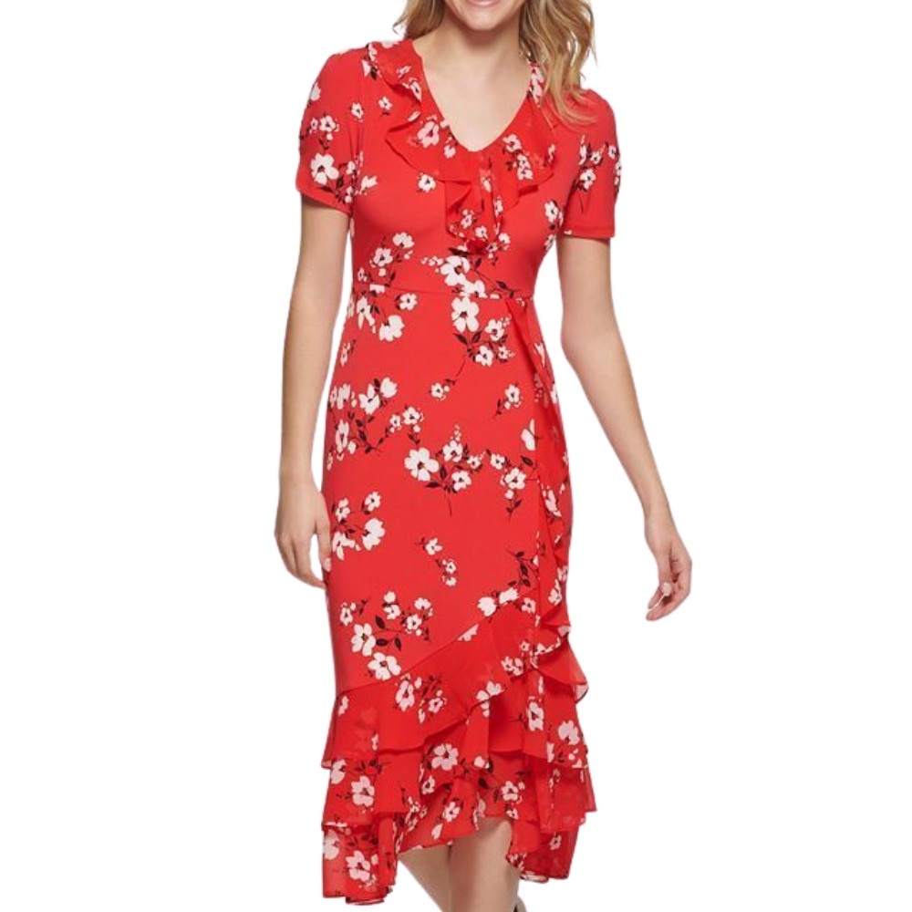 Karl Lagerfeld | Red Asymmetrical Ruffled Sundress